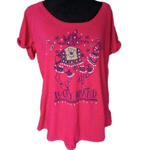 Lucky Brand Women's L Short Sleeve Pink Scoop Neck T-Shirt